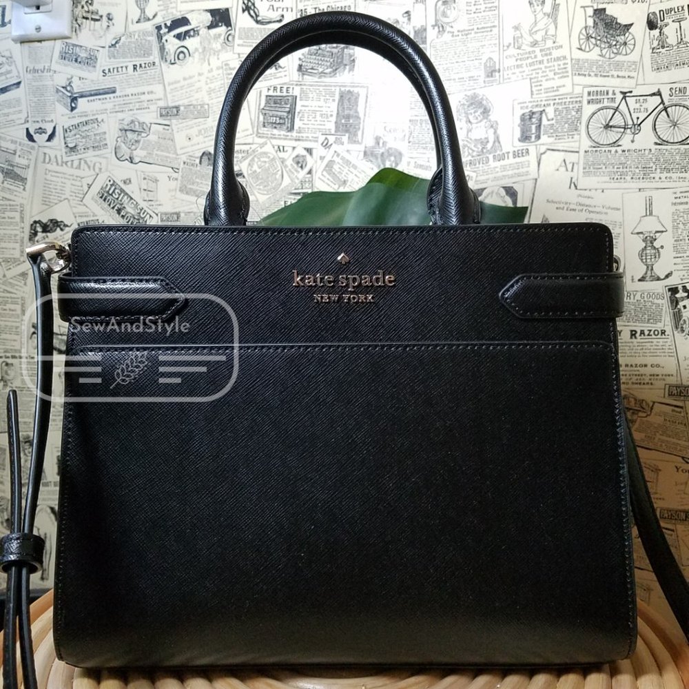 Kate Spade Staci Medium Satchel Black Crossbody Brand New saffiano leather